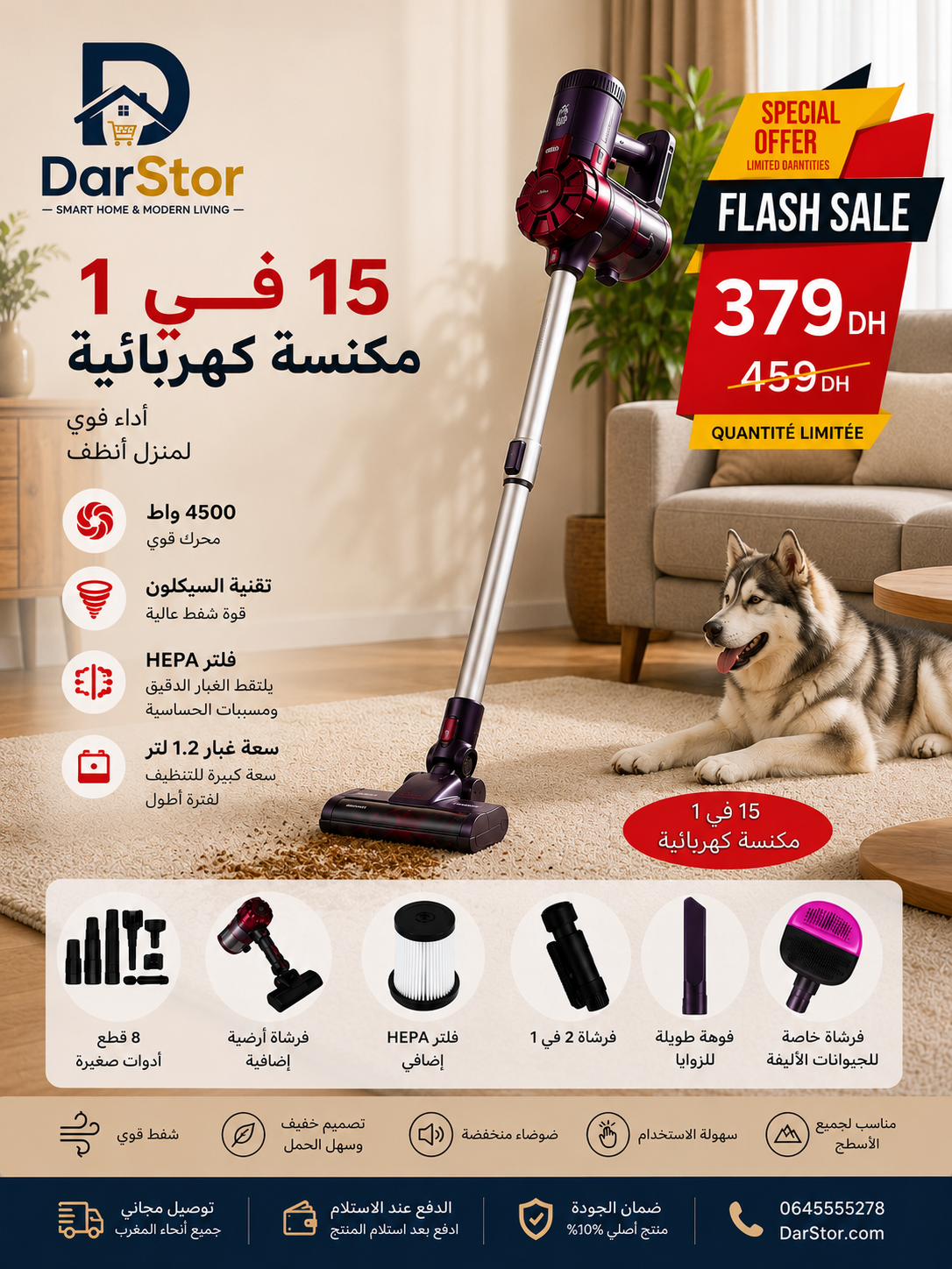 Aspirateur KRAFTLINE 15 en 1 – Puissance 4500 W | Nettoyage professionnel dans chaque recoin de votre maison ✨
